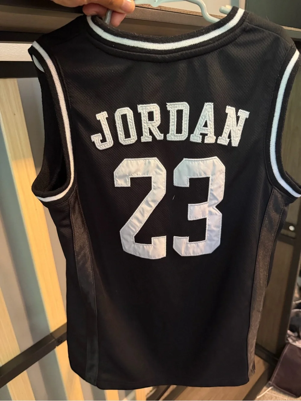 Jordan Black and White AIR 23 Mesh Basketball Jersey for Kids